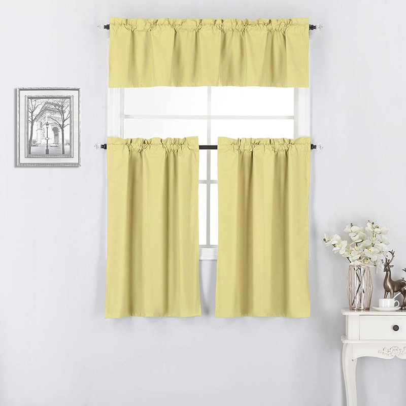 Blackout Kitchen Curtains 36x36 Inches Rod Pocket Set - Multiple Colors