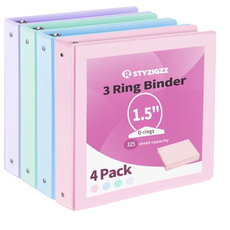 1.5 Inch 3-Ring View Binders Set of 4 for School & Office - Holds 325 Sheets Each