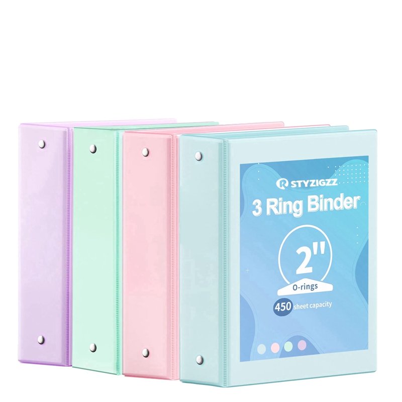 2 Inch 3-Ring View Binders Set of 4 Assorted Colors - Holds 450 Sheets Each
