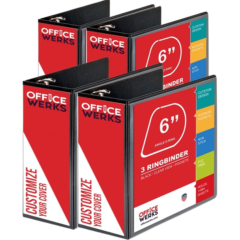 3 Ring Binder Set with Pockets - 8.5 x 11 Clear View White & Black Binders (4 Pack, 6 Inch Rings)