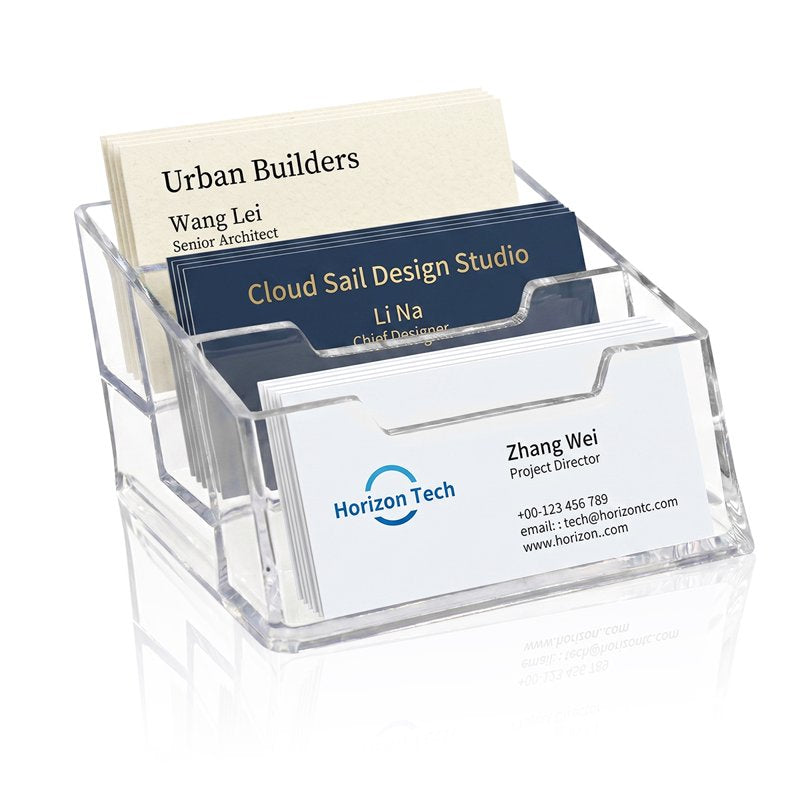 3-Tier Clear Acrylic Business Card Holder - Desktop Display Stand for Office & Reception
