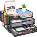 3-Tier Mesh Desk Organizer with Drawer for Office Supplies and Paperwork