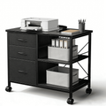 3-Tier Mobile File Cabinet with Lockable Casters and Storage - Rustic Black