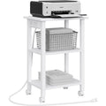 3 Tier Printer Stand with Wheels & Power Outlets - Mobile Office Storage
