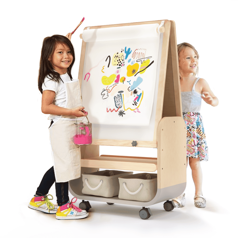 3-in-1 Kids Art Easel with Magnetic Chalkboard Whiteboard & Storage, Adjustable Height