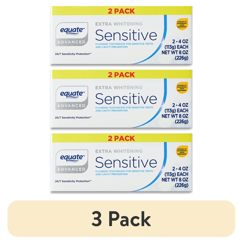 Whitening Sensitive Toothpaste - Extra Brightening, Fluoride & Potassium Nitrate, 4 oz, Pack of 6