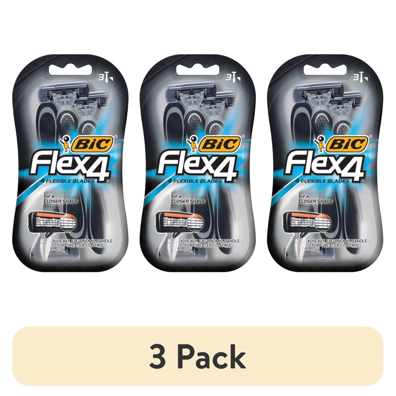 (3 Pack) BIC Flex 4 Men’s 4-Blade Disposable Razors 3 Count
