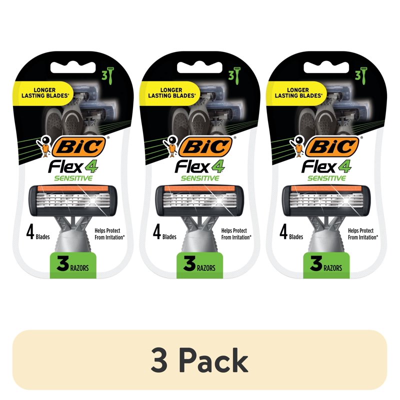 Men's 4-Blade Disposable Razor Pack - 3 Count, Pivoting Head, Aloe Lubricant