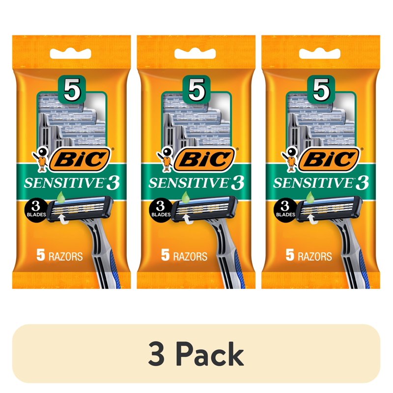 Men's Disposable Razors for Sensitive Skin - 3 Pack, 5 Count
