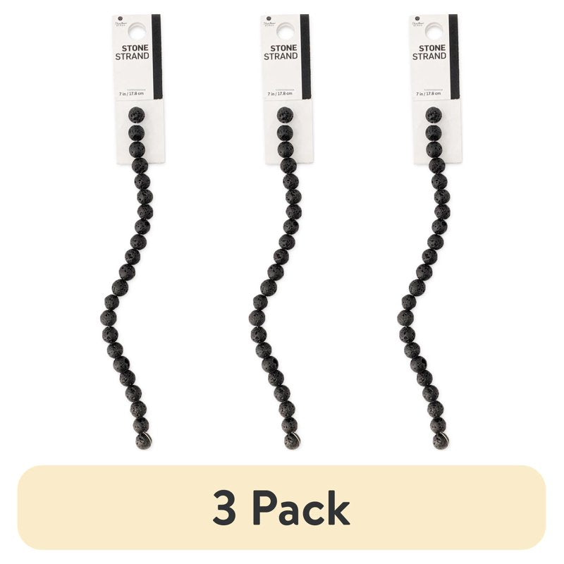 Black Lava Stone Bead Strand for DIY Jewelry - 7 Inches - Unisex - 3 Pack