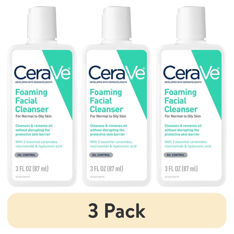(3 Pack) Travel Size Foaming Facial Cleanser for Normal to Oily Skin - Gentle & Fragrance-Free
