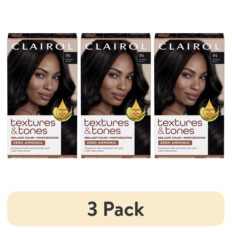 Ammonia-Free Permanent Hair Color Cream - Natural Black, Pack of 3