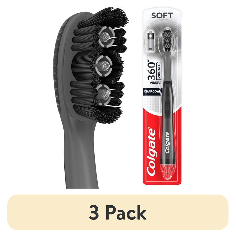 Multipack Electric Toothbrushes with Sonic Vibration - Soft Bristles, Battery Powered, Black, 3 Pack