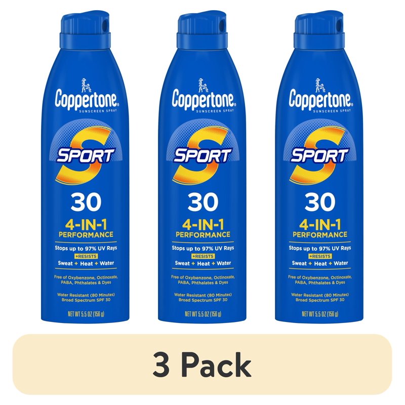 Water-Resistant SPF 30 Sunscreen Spray 3 Pack - Outdoor Sun Protection
