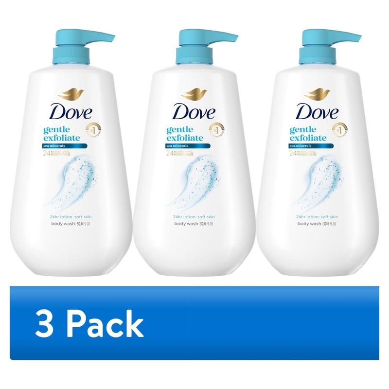 Dove Body Wash with Pump 3-Pack, Gentle Exfoliating Moisturizing Cleanser