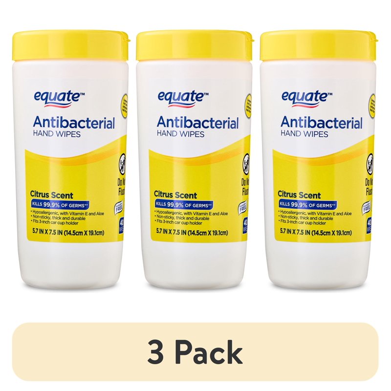 3 Pack Antibacterial Hand Wipes - Citrus Scent, 40 Wipes per Pack