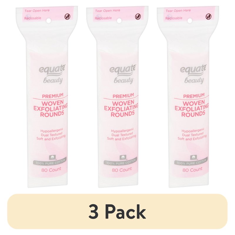 Exfoliating Cotton Rounds 80 Count - Gentle Dual-Textured Facial Cleansing Pads