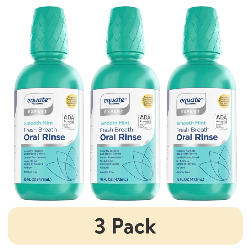 Multi Pack Alcohol-Free Mint Mouthwash for Fresh Breath - 3 x 16 Fl Oz