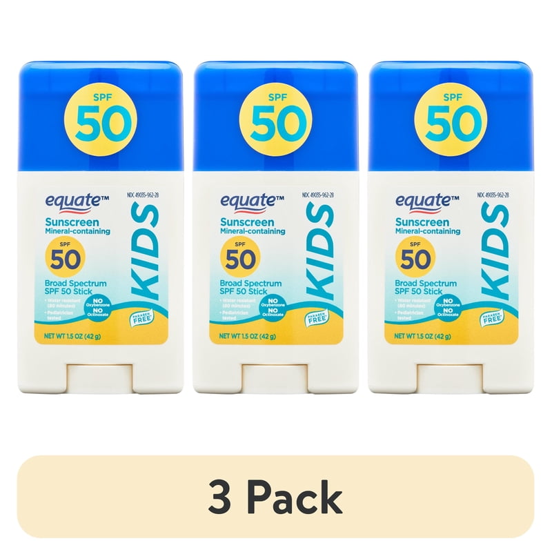 Kids Mineral Sunscreen Stick SPF 50 - Water-Resistant, Broad Spectrum, 3 Pack