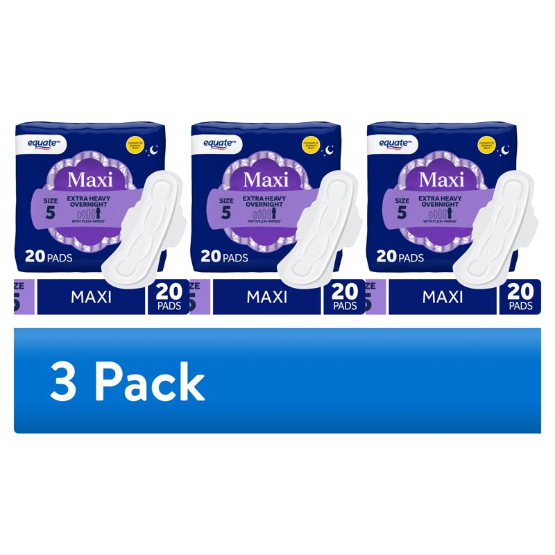 Overnight Maxi Pads with Flexi-Wings - Extra Heavy Absorbency, Size 5, 60 Count Multipack