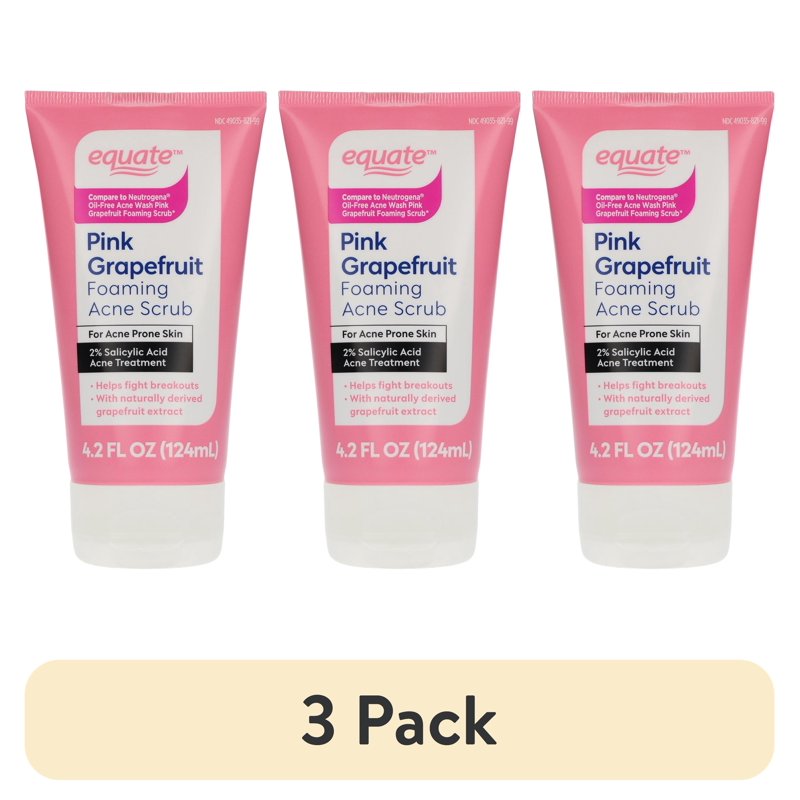 Pink Grapefruit Foaming Acne Scrub 3 Pack - Salicylic Acid Cleanser for Acne-Prone Skin