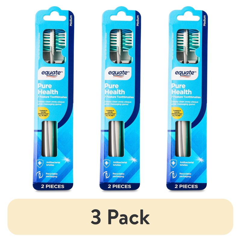 Manual Toothbrush with Medium Bristles & Tongue Cleaner - Multipack 3