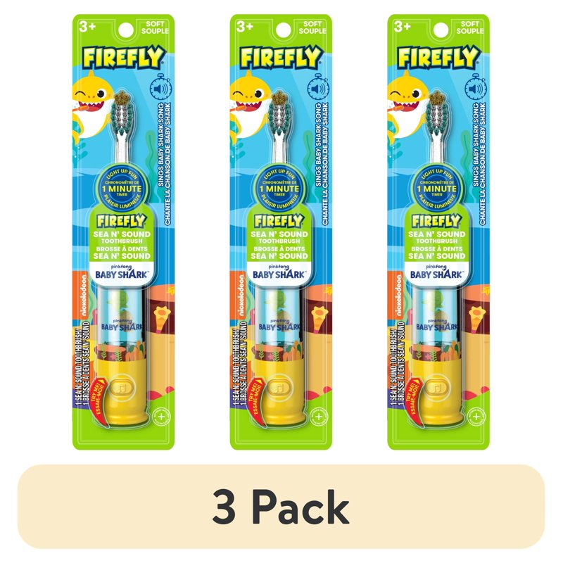 Kids Toothbrush with Light Up Timer & Baby Shark Song – Soft Bristles, Multipack