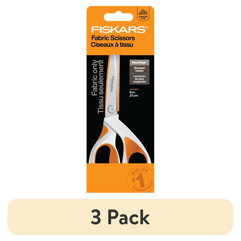 (3 Pack) Fiskars 8" Razoredge SoftGrip Fabric Scissors - Orange Shears