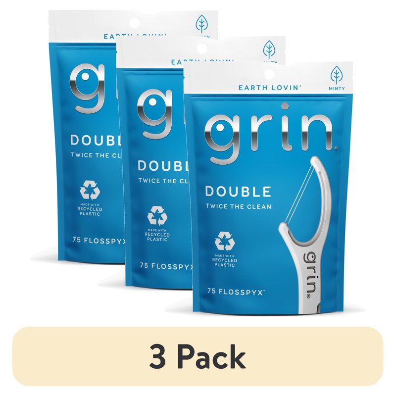 Double Floss Picks with Mint Flavor - Recycled Plastic, 75 Count Per Pack