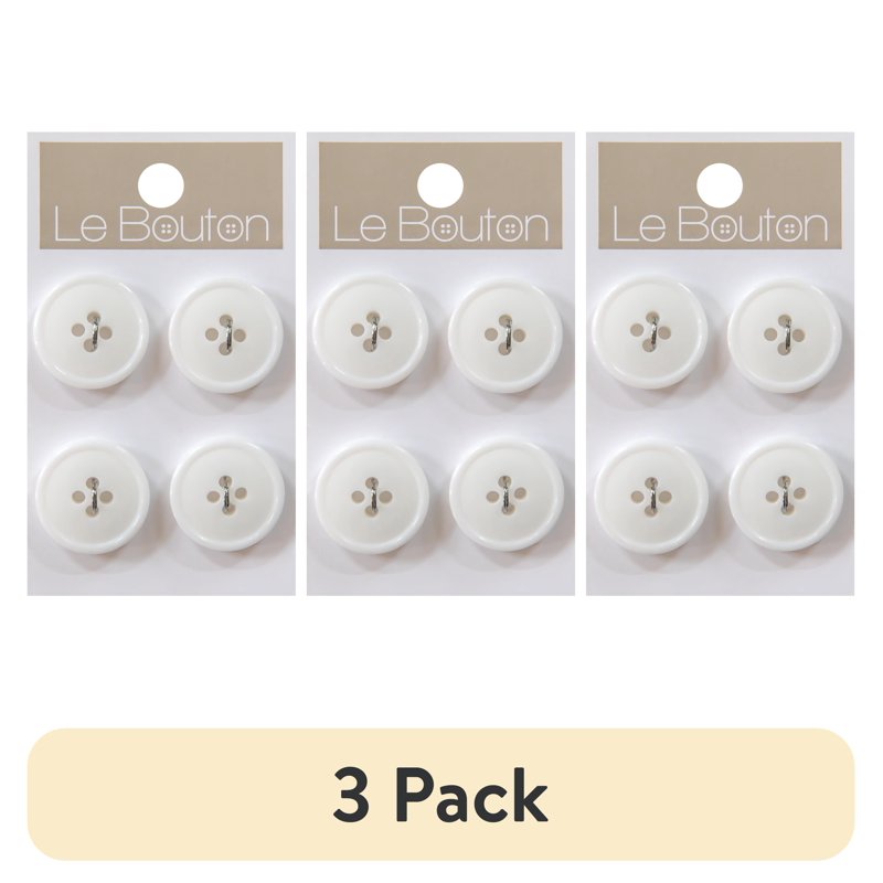 White 3/4 Inch 4-Hole Buttons - Pack of 3 for Sewing & Crafts