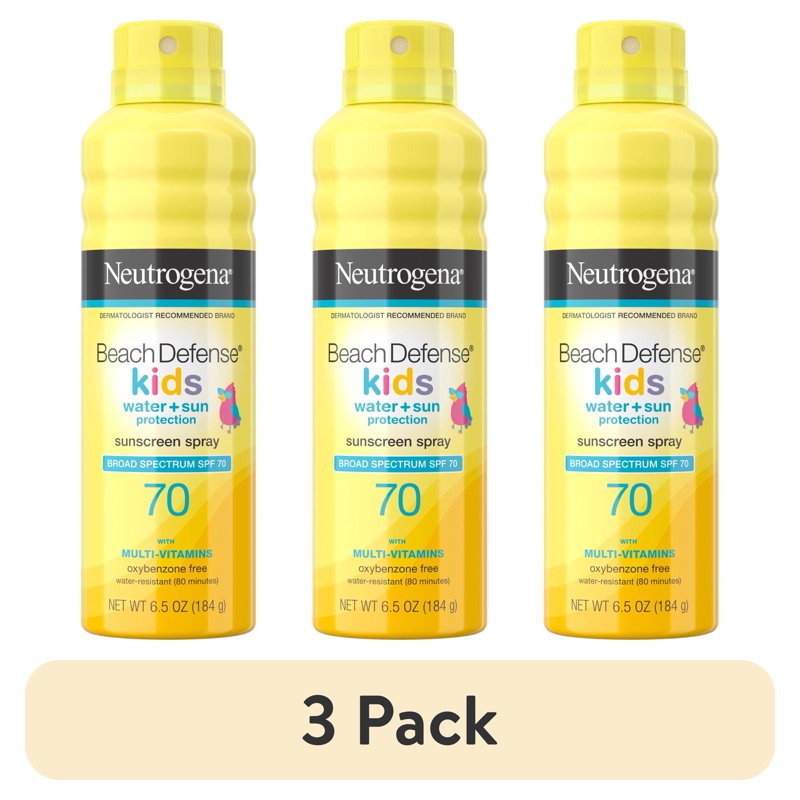 Kids Sunscreen Spray SPF 70 - Water-Resistant Broad Spectrum Sun Protection, 6.5 oz (3 Pack)