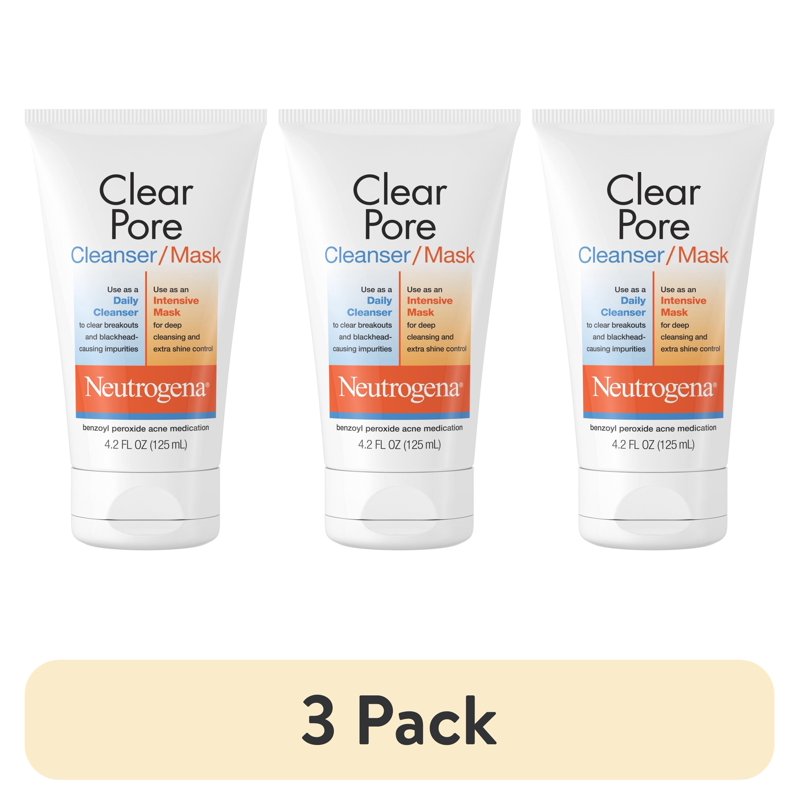 Neutrogena Clear Pore Benzoyl Peroxide Face Wash & Clay Mask Set - Acne Treatment
