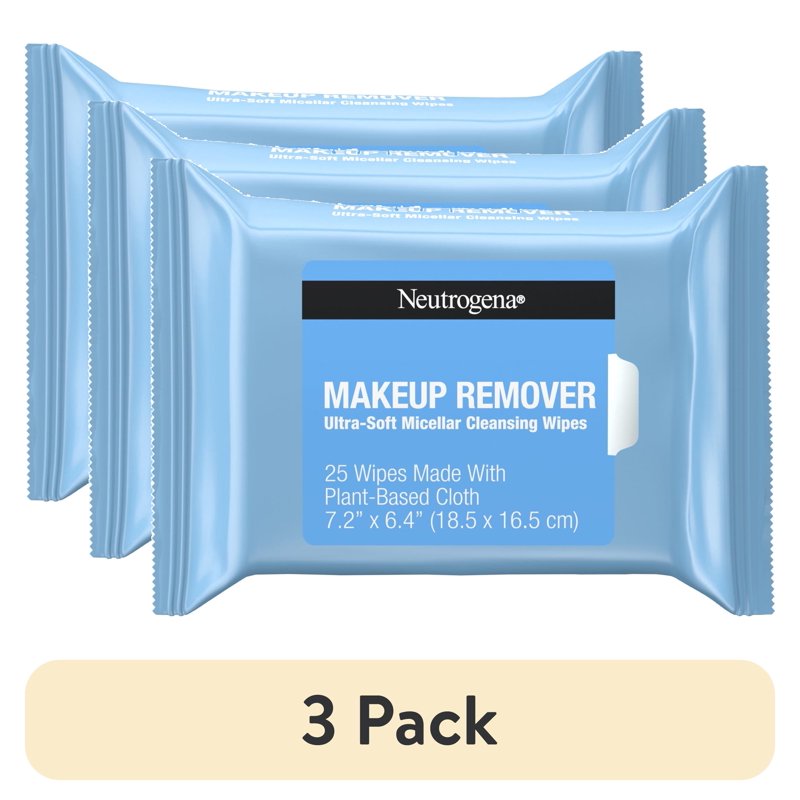 Makeup Remover Wipes 3 Pack - Face & Eye Cleansing Towelettes for Sensitive Skin