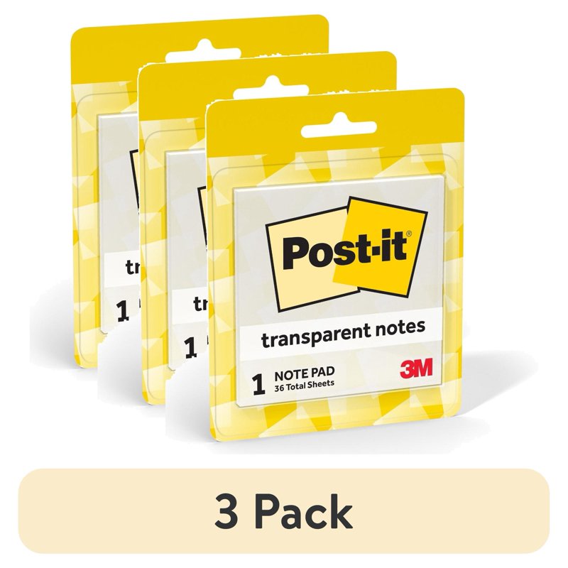 Clear Sticky Notes for Office and Study - 3 Pack, 36 Sheets Each
