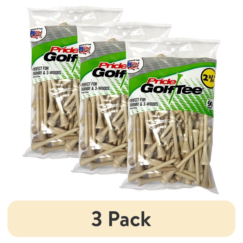 Natural Hardwood Golf Tees Pack - 3 1/4 Inch, 90 Count, Durable & Safe