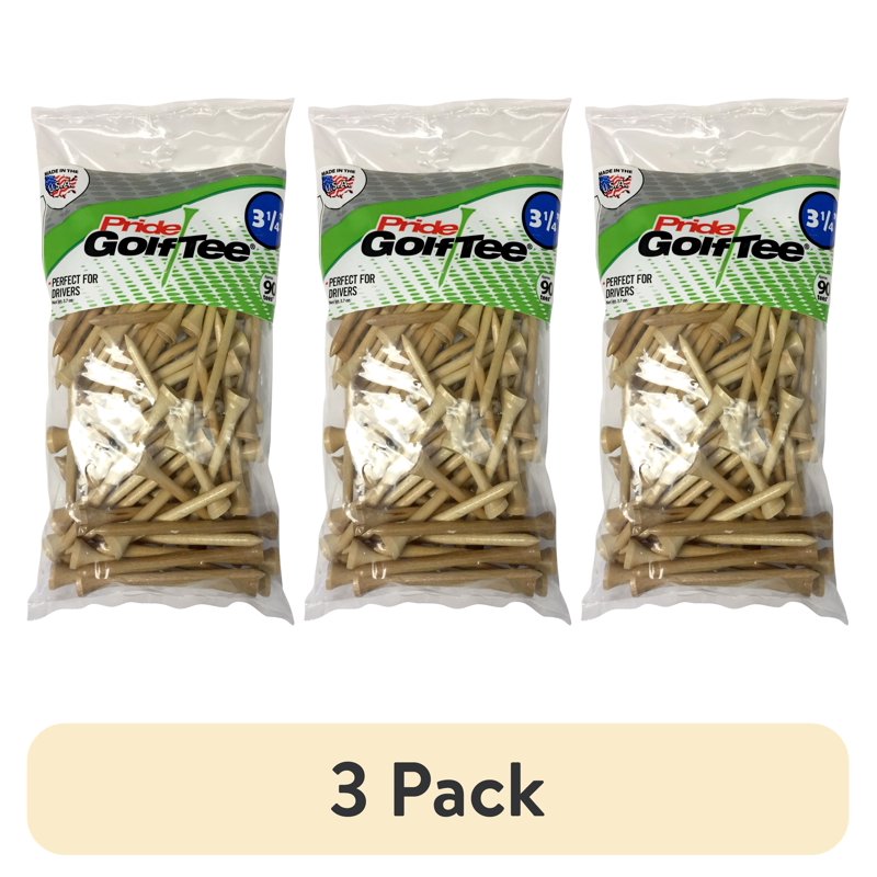Natural Hardwood Golf Tees Pack - 3 1/4 Inch, 90 Count, Durable & Safe