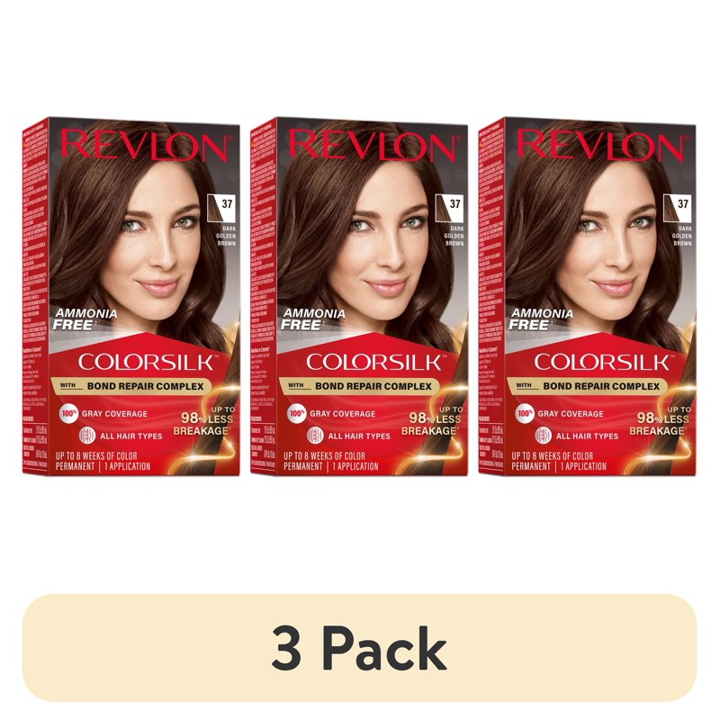 (3 Pack) Revlon ColorSilk Permanent Hair Color with Bond Repair | No Ammonia, 100% Gray Coverage