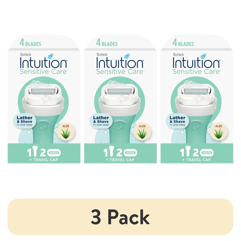 (3 Pack) Schick Intuition Sensitive Care Razor Handle + 2 Refills - 4-Blade Women's Shaving