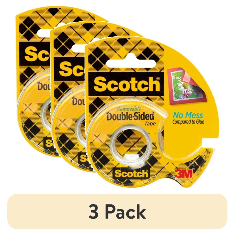(3 Pack) Scotch Removable Double Sided Tape with Dispenser - Clear, 3/4 in x 200 in