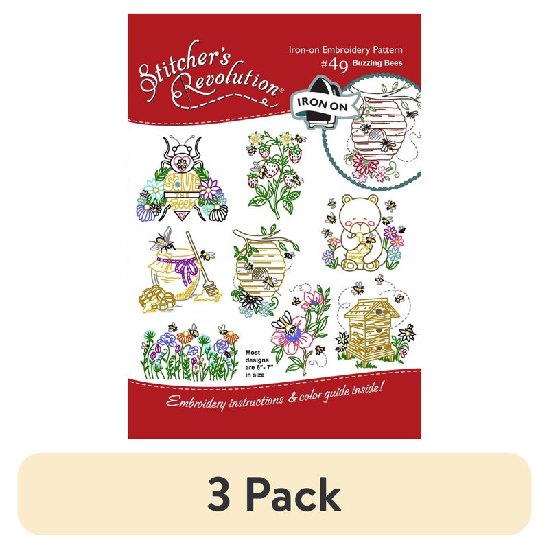 Embroidery Transfer Patterns for Sewing & Craft Projects - Buzzing Bees 8 Designs
