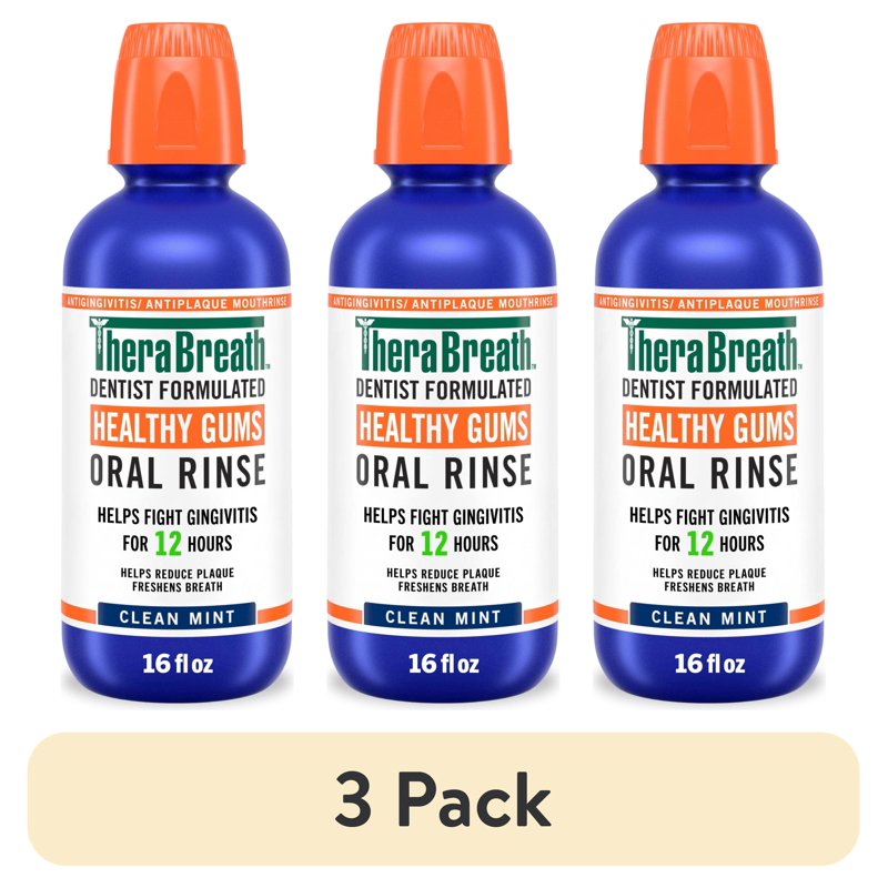 TheraBreath Healthy Gums Mouthwash - Antigingivitis Oral Rinse, Clean Mint, 16 fl oz, Pack of 3