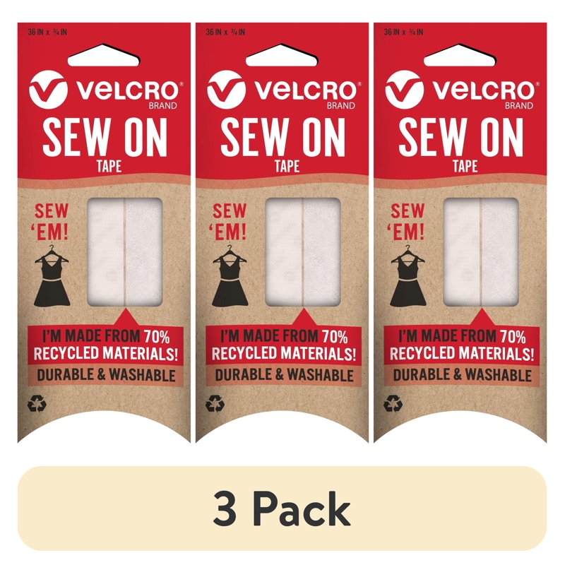 Eco-Friendly Sew-On Hook and Loop Fastener Tape - 36in x 3/4in, 3 Pack