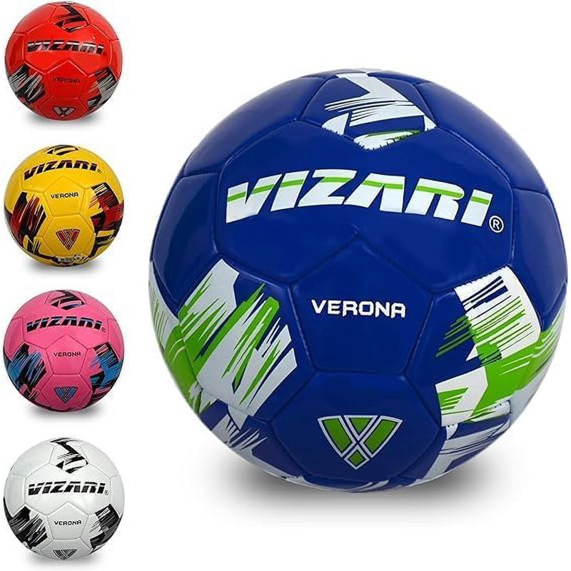 (3 Pack) Vizari Verona Soccer Ball - Sizes 3 4 5 - Durable TPS Shell, Reinforced Bladder - Indoor & Outdoor - Blue/White/Green
