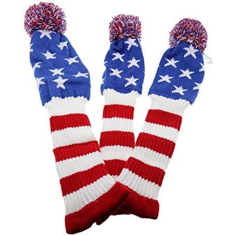 Set of 3 Golf Club Headcovers for Driver, Fairway Wood & Hybrid - Knitted, Washable, Extra Shaft Protection