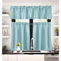 3-Piece Kitchen Window Curtain Set with Valance Linen Blackout Rod Pocket Teal Blue