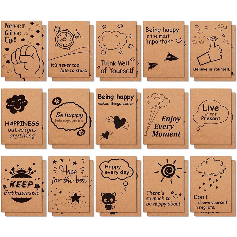 30 Pack Kraft Notebooks with Inspirational Covers - Mini Pocket Journals for School & Daily Use