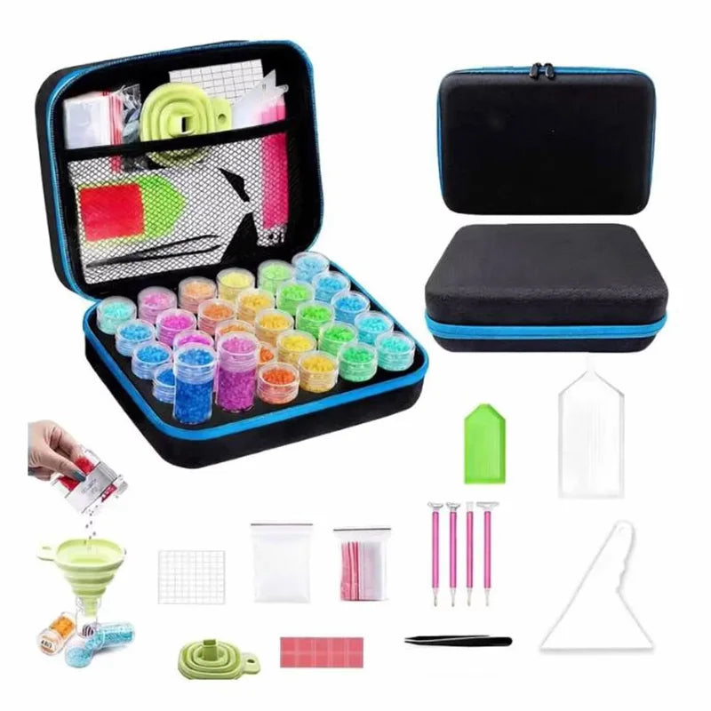Diamond Painting Storage Box with 30 Jars & Portable Organizer - Leak-Proof Craft Case