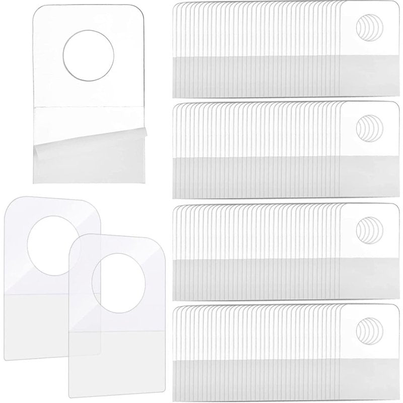 300 Self Adhesive Clear Plastic Hanging Tabs for Retail Display
