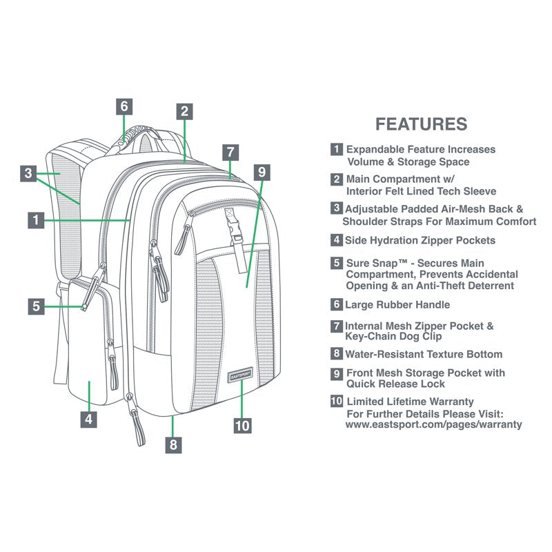 Unisex 19-Inch Recycled Expandable Backpack for School & Travel