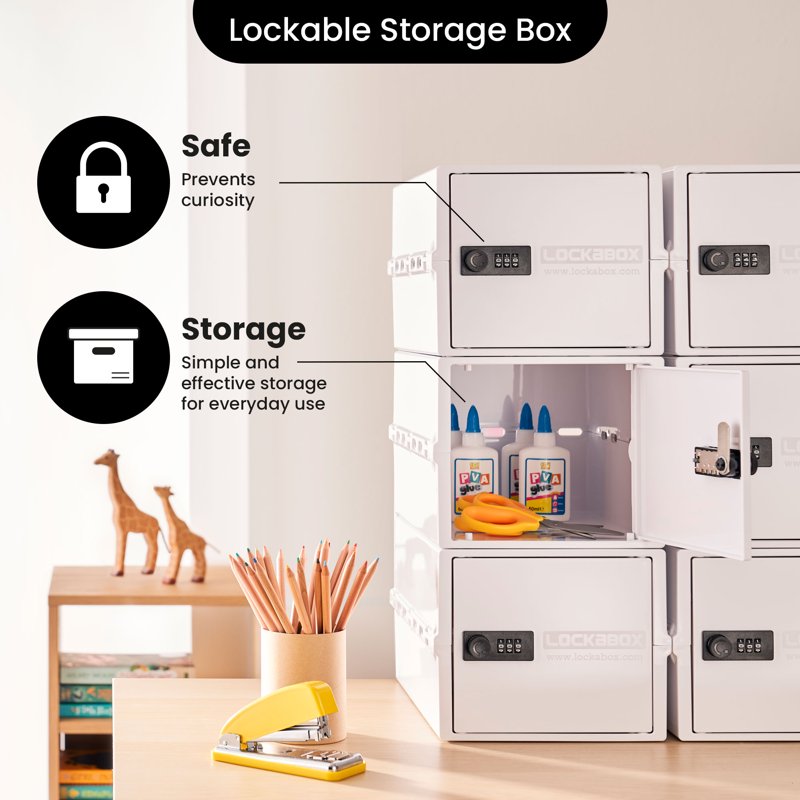 Lockable Food & Medicine Storage Box 10L with Combination Lock - White